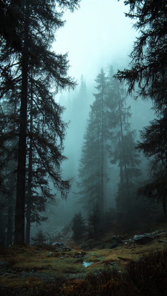 an attractive image of dark foggy forest wallpaper