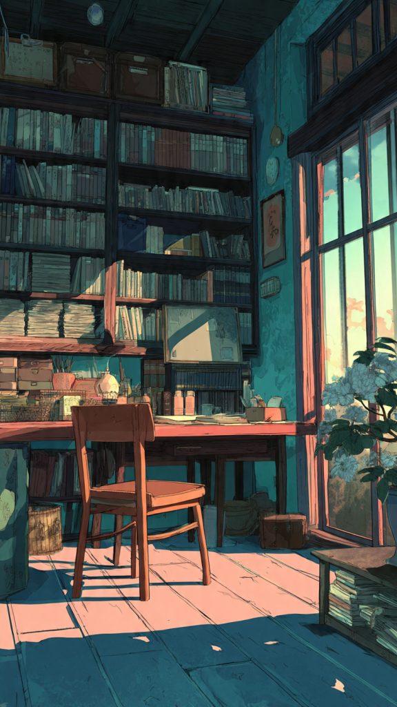 an attractive image of lo fi anime study room wall