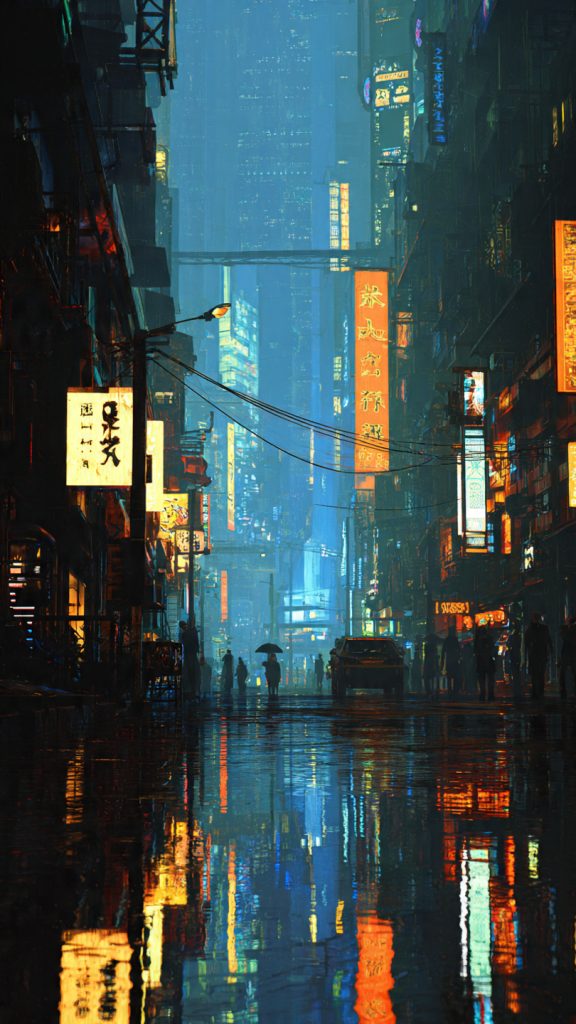 an attractive image of neon cyberpunk anime city w