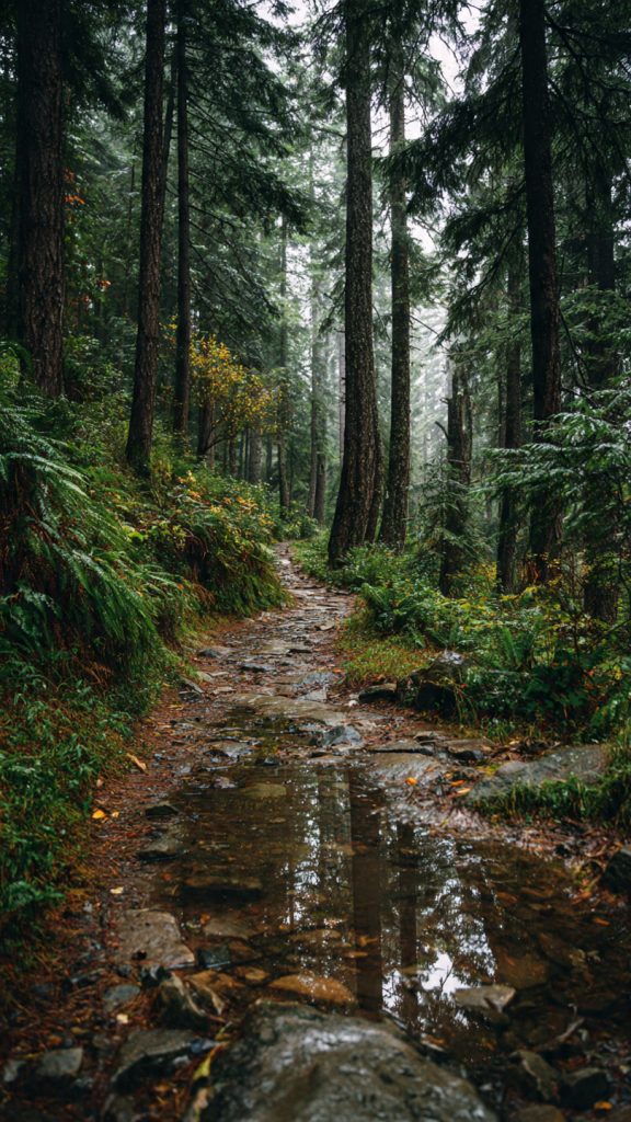 an attractive image of rainy forest path wallpaper