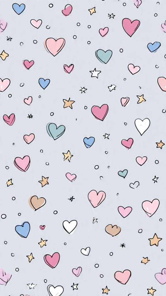 playful doodle wallpaper with hearts and stars cut 1