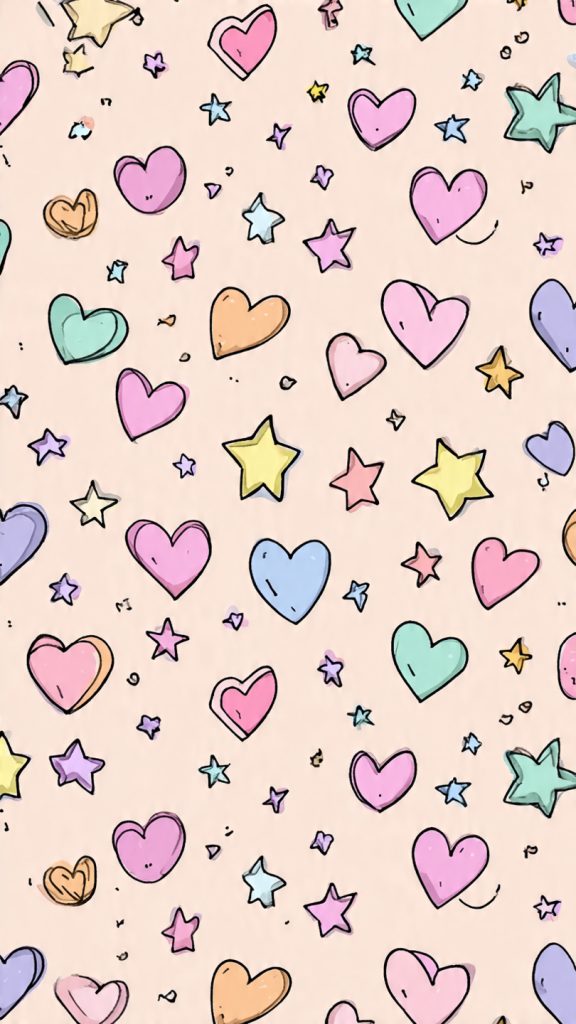 playful doodle wallpaper with hearts and stars cut 2