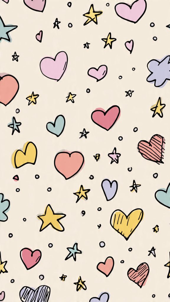 playful doodle wallpaper with hearts and stars cut 3