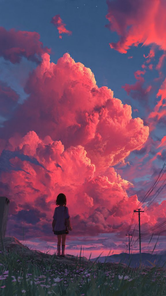 anime pink sky wallpaper