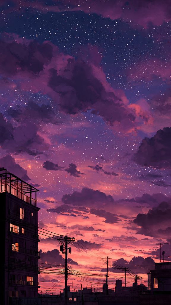 dreamy anime purple sky wallpaper