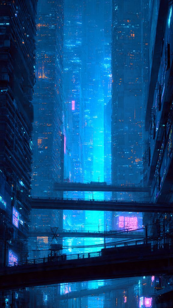 Wallpaper Aesthetic Dark Blue: Dreamy, Moody & Elegant Background Ideas 3 neon blue cyber city wallpaper