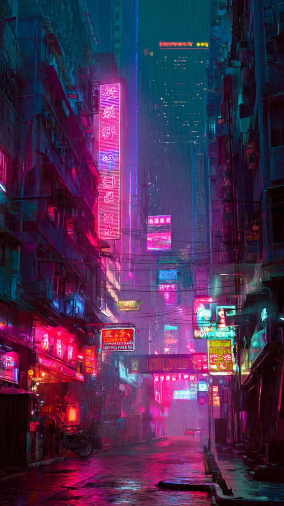 neon pink cyberpunk city wallpaper