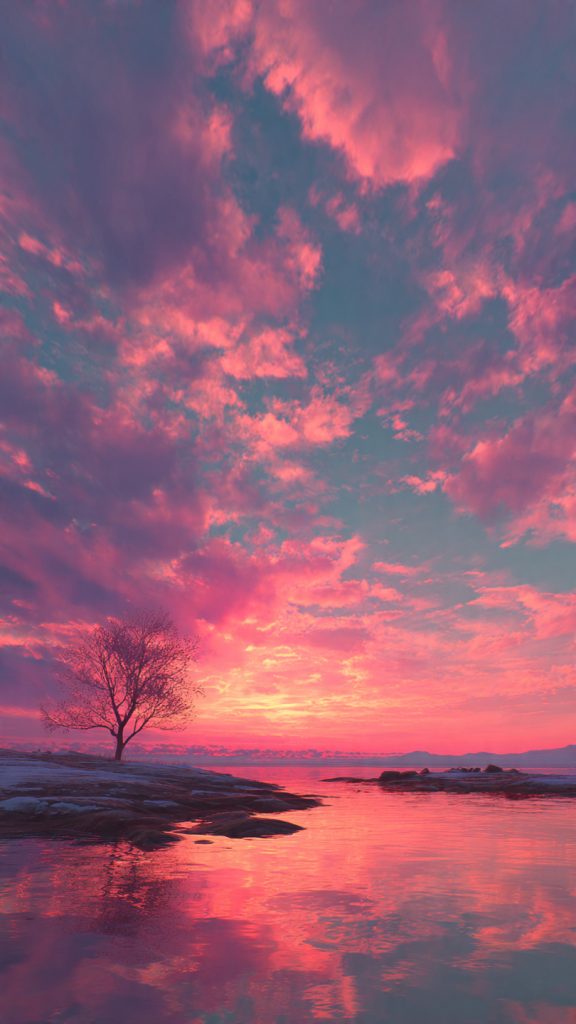 pink sunset landscape wallpaper