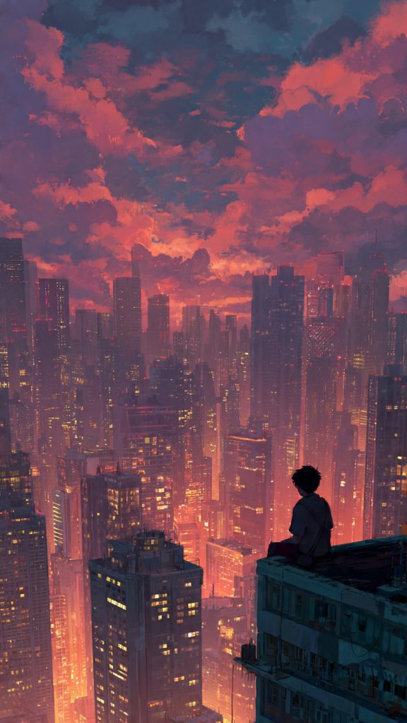 rooftop city boy wallpaper