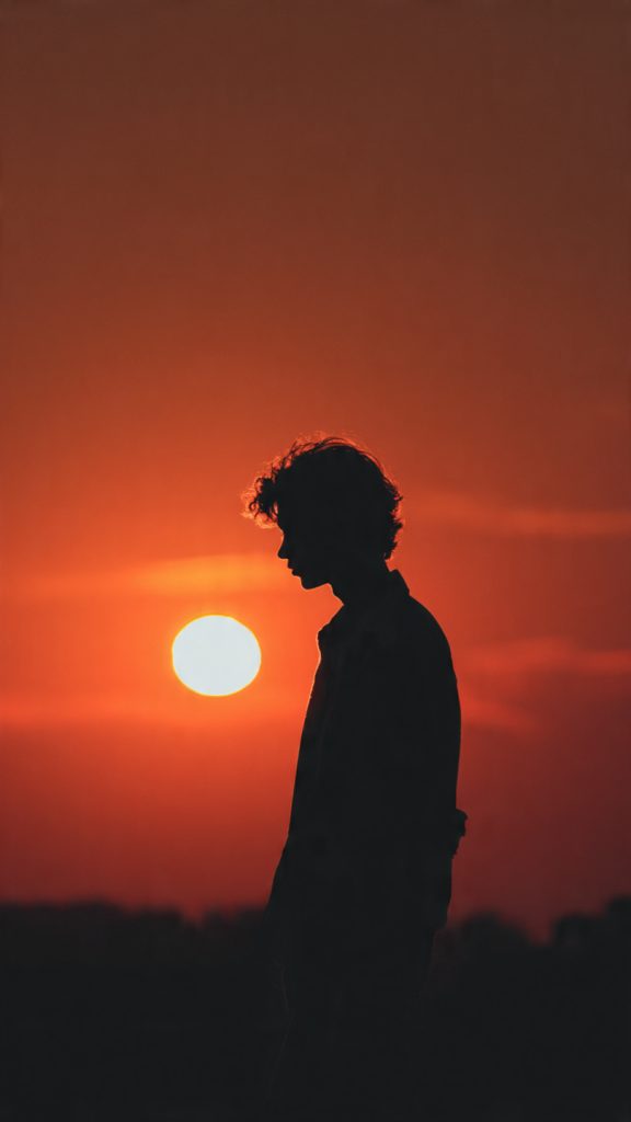 sunset silhouette boy wallpaper