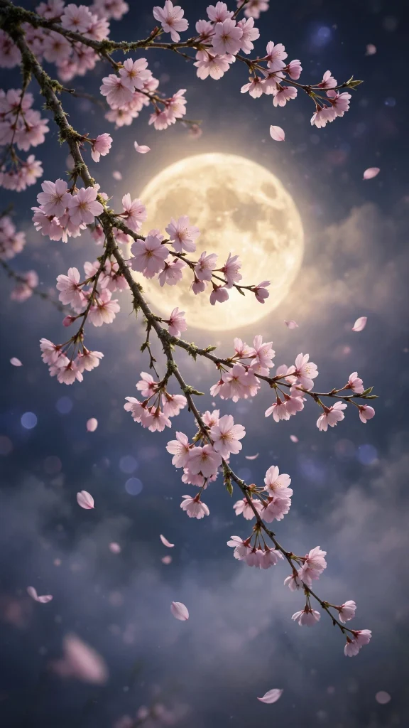 Cherry blossom aesthetic moon wallpaper