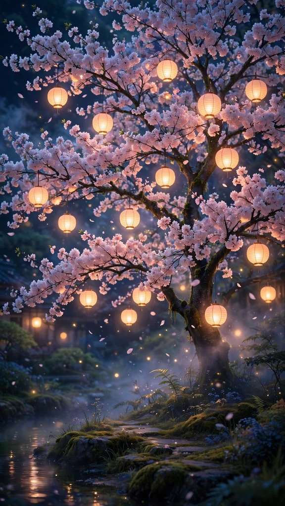 Cherry blossom aesthetic lanterns wallpaper