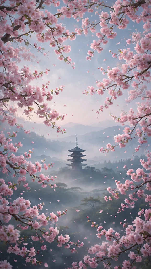Cherry blossom aesthetic pagoda wallpaper