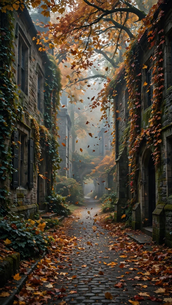 Dark academia aesthetic autumn campus wallpaper