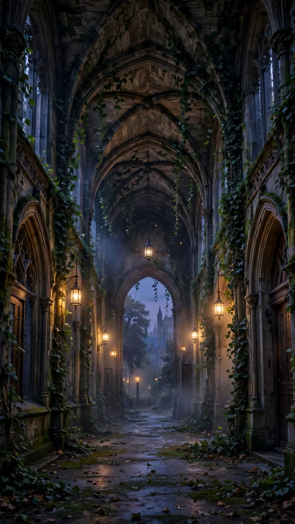 Dark academia aesthetic gothic hall wallpaper