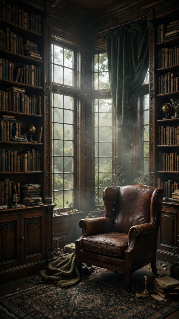 Dark academia aesthetic study room wallpaper