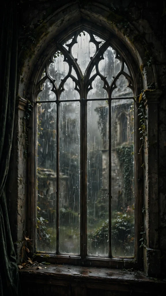 Dark academia aesthetic gothic window wallpaper