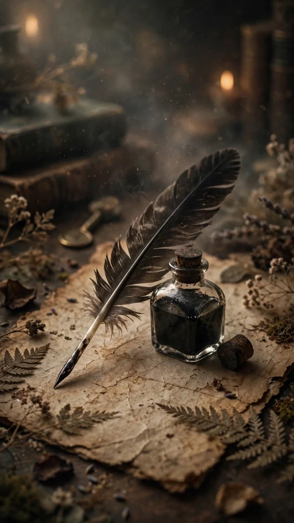 Dark academia aesthetic quill wallpaper