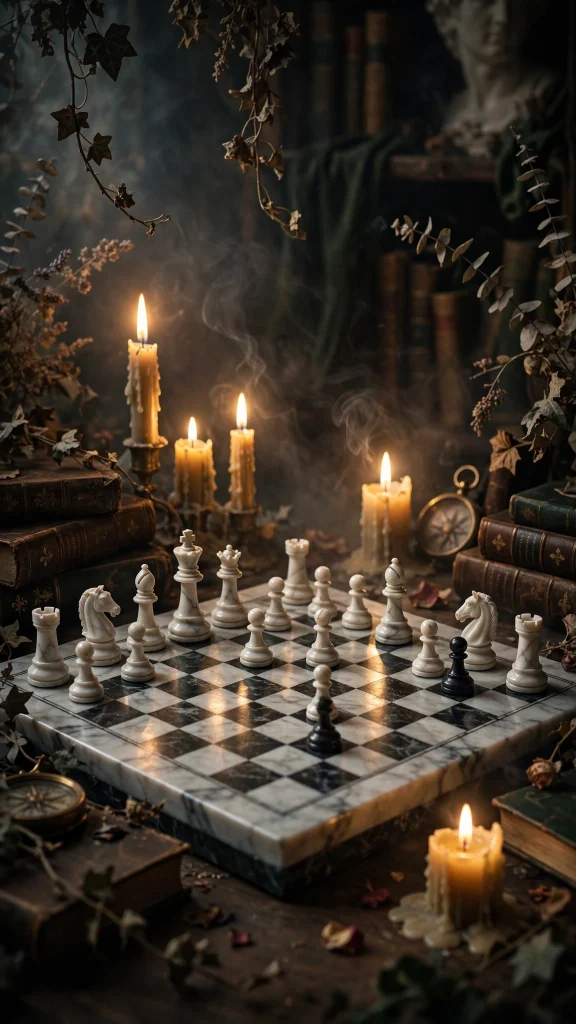 Dark academia aesthetic chess wallpaper