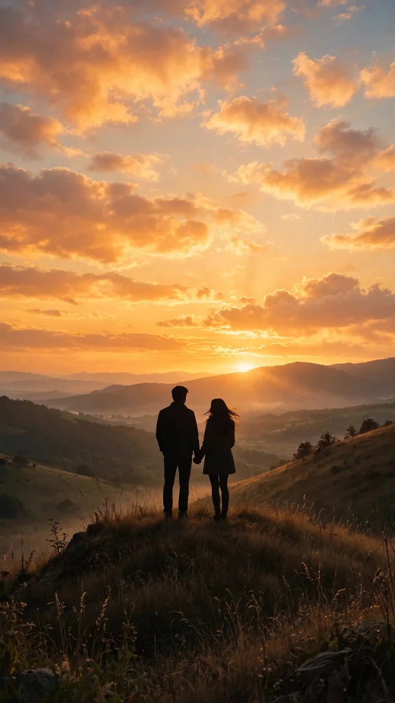 17 Best wallpaper aesthetic couple Ideas for You 1 Silhouette of a couple holding hands on a hilltop at sunset, golden-orange sky