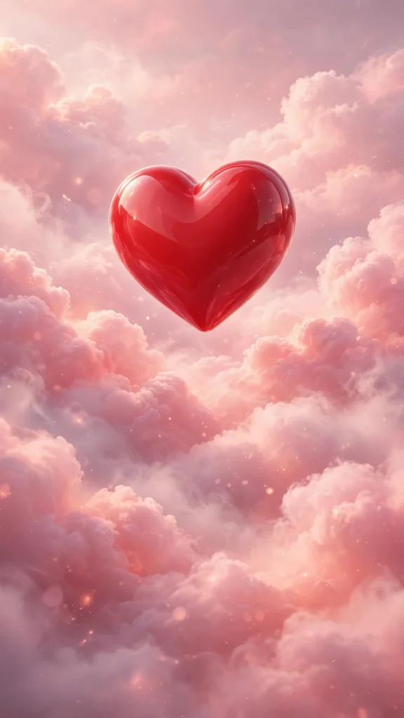 17 Best wallpaper iphone love for Your Phone 1 Glossy red 3D heart floating over soft pink clouds, dreamy digital art