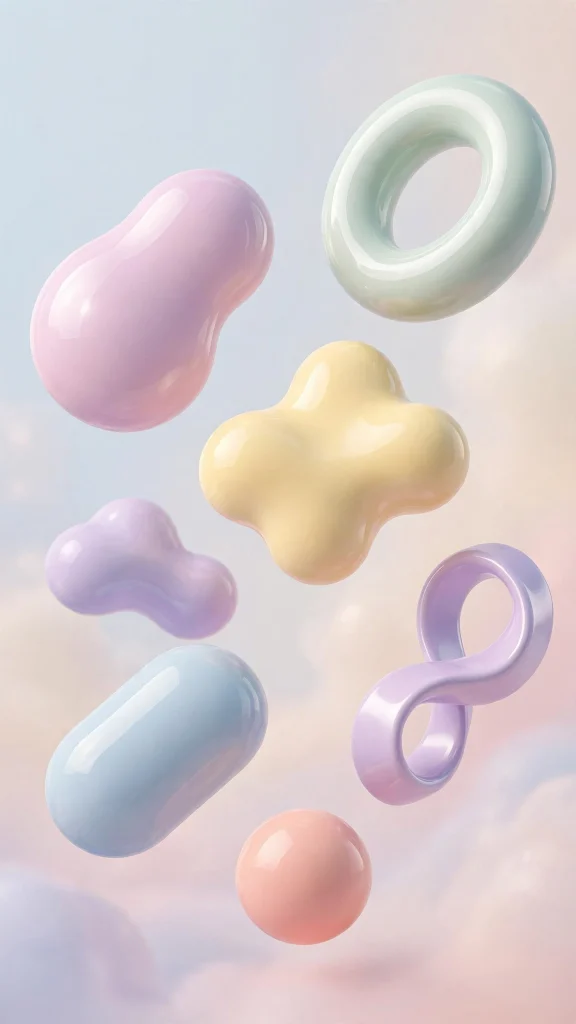 3d glossy pastel abstract shapes 3d wallpaper