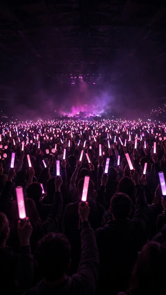17 Best Wallpaper Iphone Kpop Ideas for Fans 1 Night concert crowd with glowing pink and purple lightsticks raised