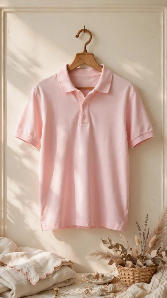 17 Best Wallpaper Pink Polos for a Cute Preppy Phone 1 Pink polo shirt hanging on a hanger against a soft wall