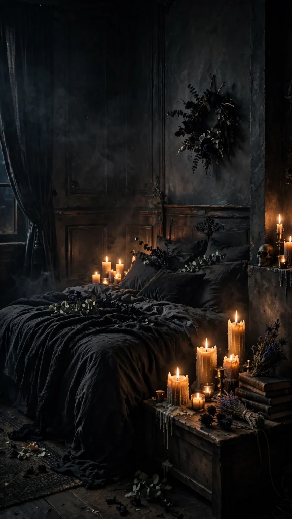 Dark aesthetic bedroom with candles wallpaper iphone dark
