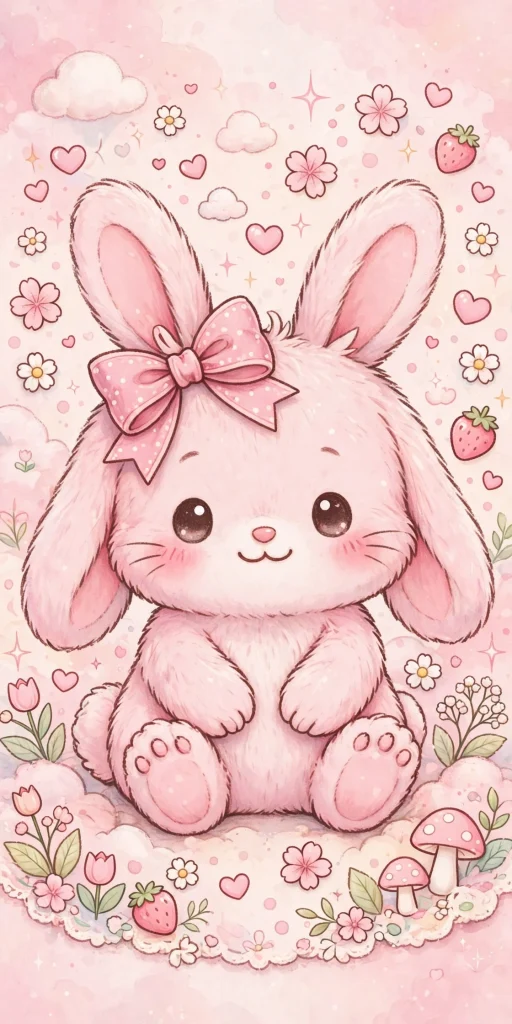 17 Wallpaper Pink Cute Ideas for Your Phone 1 Cute pink bunny wearing a bow wallpaper pink cute