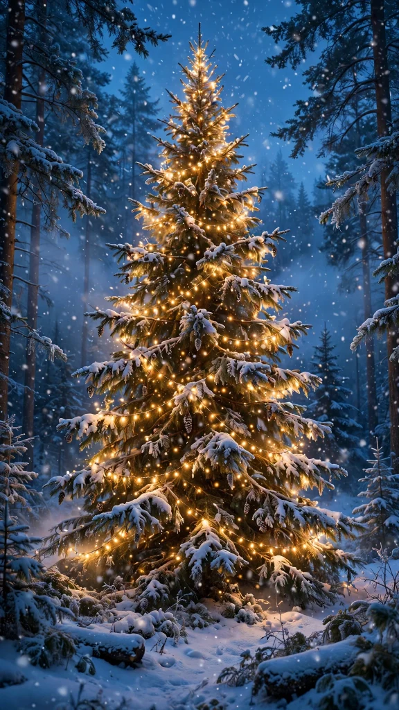 17 wallpaper iphone christmas Ideas 5 Christmas tree glowing in a snowy forest at dusk wallpaper