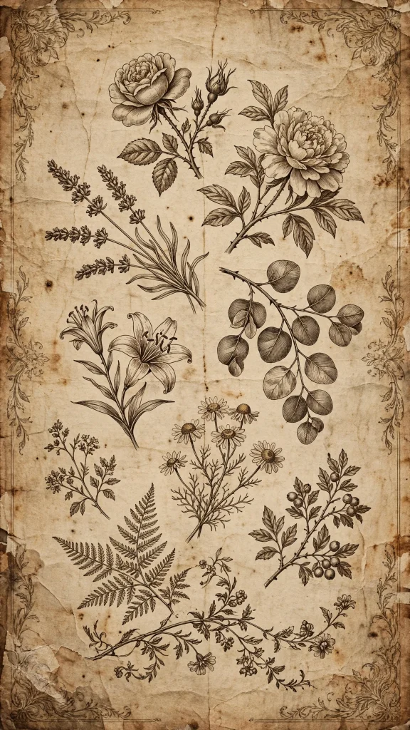 Wallpaper Backgrounds Aesthetic Vintage: 17 Retro Picks 1 Aged sepia parchment with vintage floral engravings wallpaper backgrounds aesthetic vintage