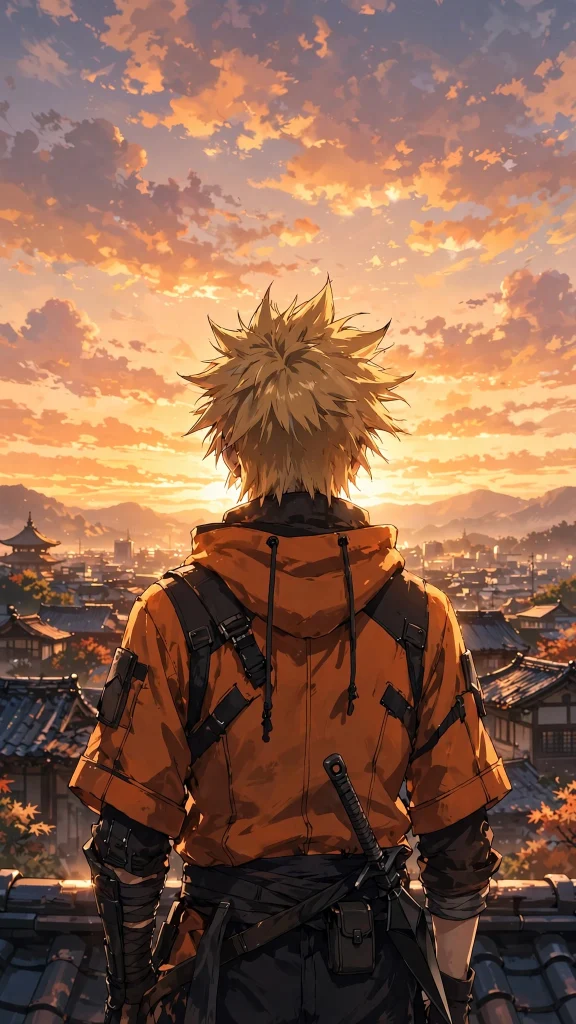 anime ninja spiky blond hair sunset naruto wallpaper