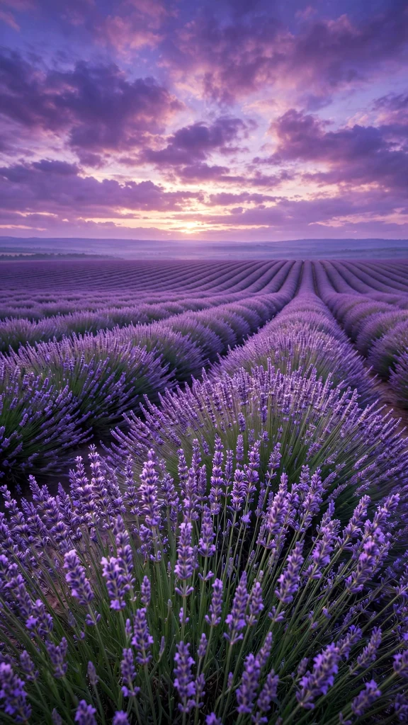 Purple lavender field at violet sunset wallpaper