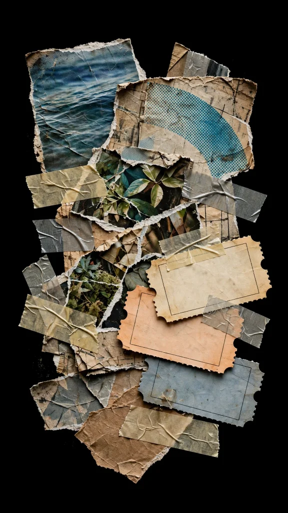 grunge collage wallpaper iphone tumblr style with torn magazine pages and ticket stubs