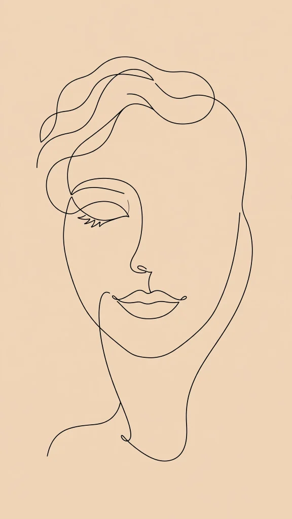 Minimal single line art face on beige