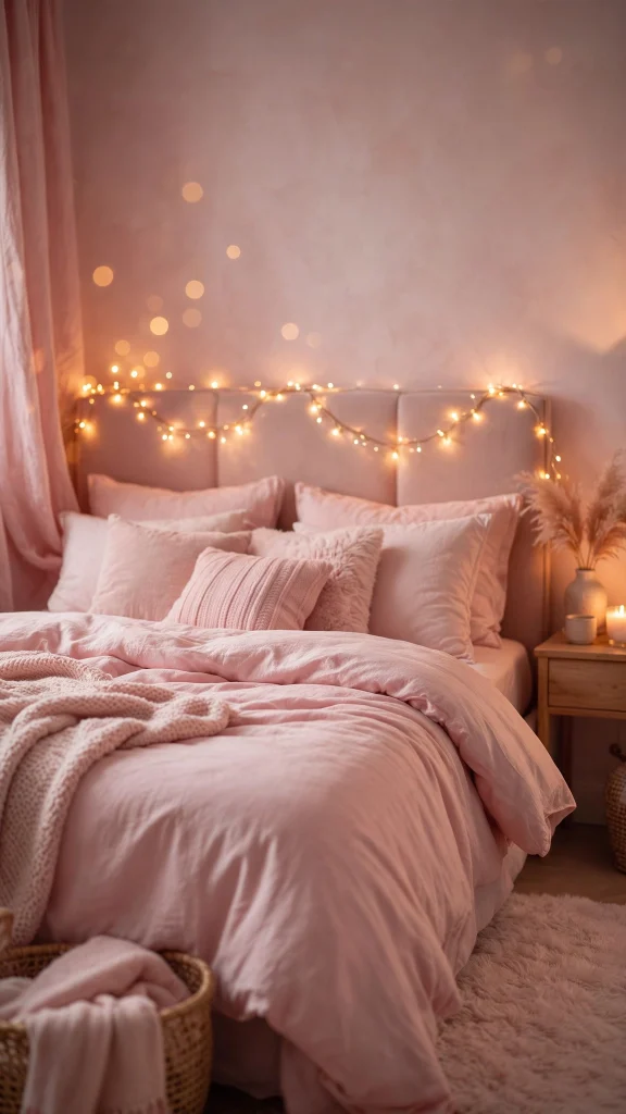 17 Cute Wallpaper Pink Estetik Ideas for Phone 1 Pink aesthetic bedroom with fairy lights