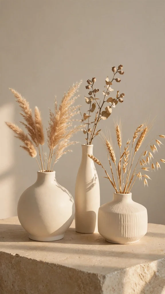 Wallpaper Aesthetic Beige: 17 Cozy Neutral Ideas 2 cream ceramic vases beige wallpaper