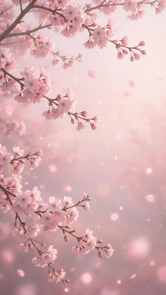 17 Wallpaper Pink Soft Aesthetic Designs You Will Love 5 Cherry blossom branches with floating petals, wallpaper pink soft aesthetic