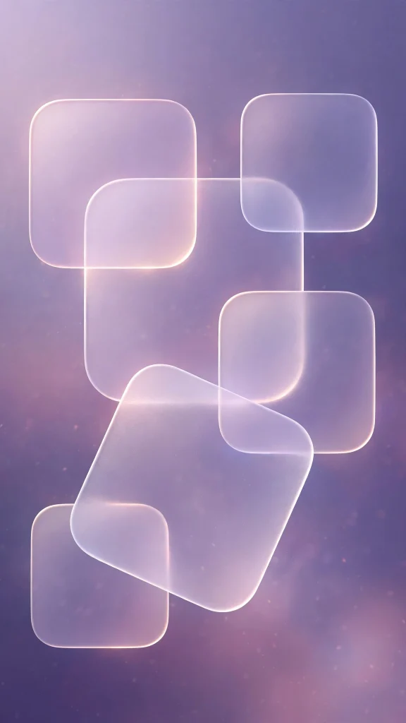 17 Free wallpapers for ios 26 to Download Now 2 Frosted glassmorphism rounded squares on purple gradient