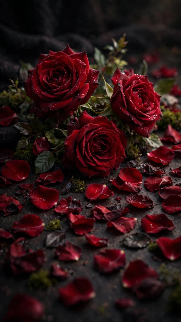 17 Best wallpaper iphone love for Your Phone 2 Deep red roses with scattered petals on a dark romantic background