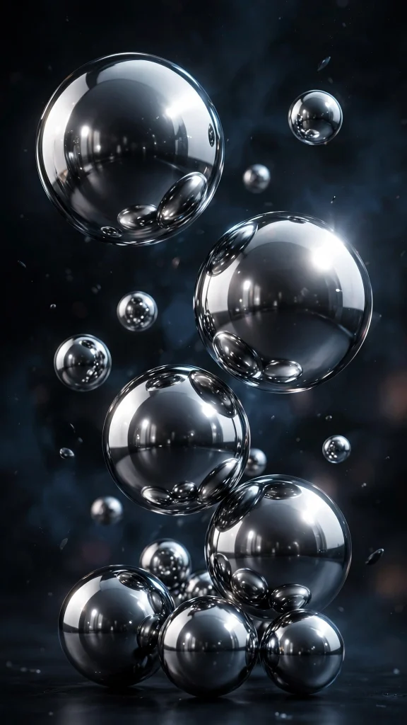 3d chrome metallic spheres dark 3d wallpaper