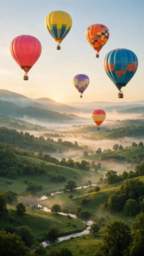 17 Beautiful wallpapers for tablets Free Download 2 Hot air balloons over a green valley at sunrise