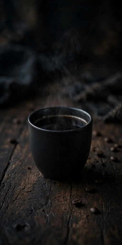 Black coffee cup on dark wooden table wallpaper iphone dark