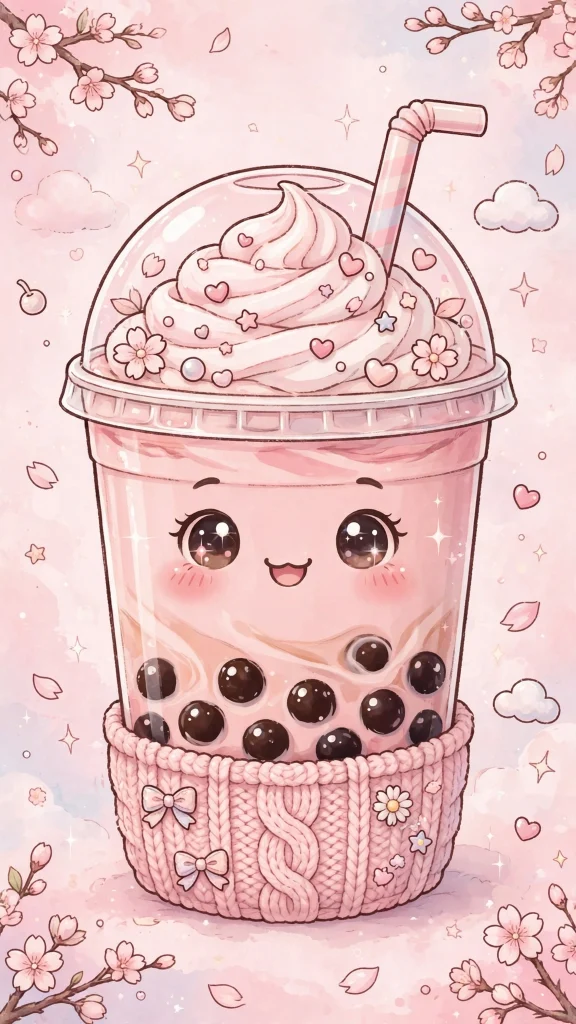 17 Wallpaper Pink Cute Ideas for Your Phone 6 Pink boba milk tea with cute face wallpaper pink cute
