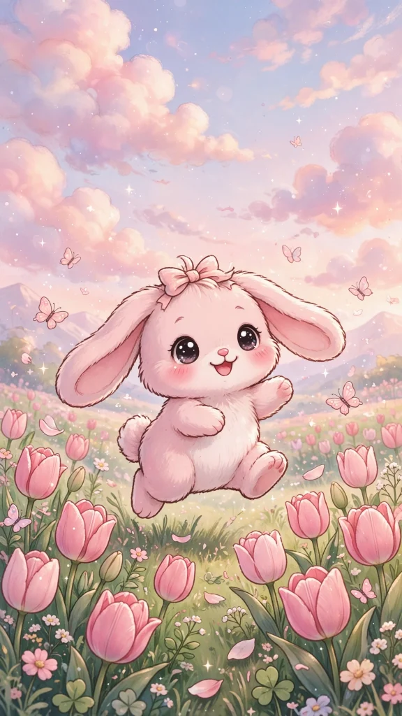 17 Cute Wallpaper Pink Lucu Ideas for Your Phone 2 Sweet pink rabbit with floppy ears in a field of pink tulips