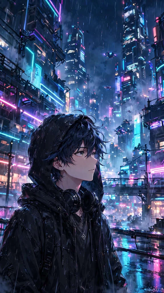 17 Best Wallpaper iPhone Anime for Your Phone 2 Anime boy standing in a neon city at night
