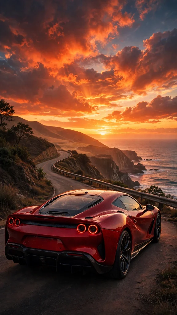 17 Bold wallpaper iphone red Ideas 6 Red sports car at sunset on a coastal road, wallpaper iphone red