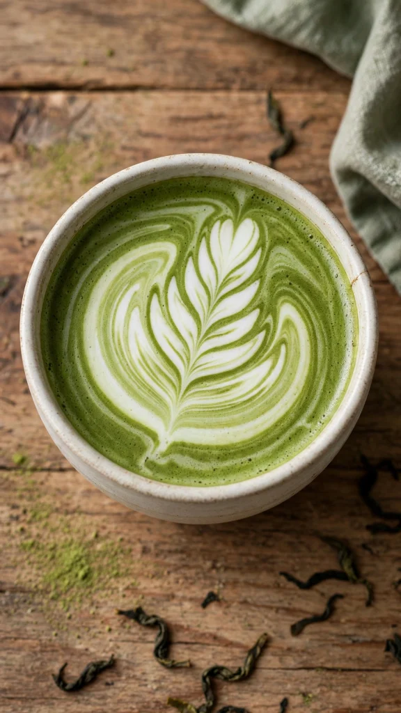 17 Fresh wallpaper iphone green Ideas You'll Love 14 Matcha green tea latte with leaf art top-down