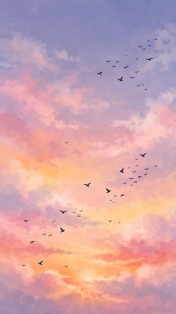 cute sunset gradient birds pretty wallpapers